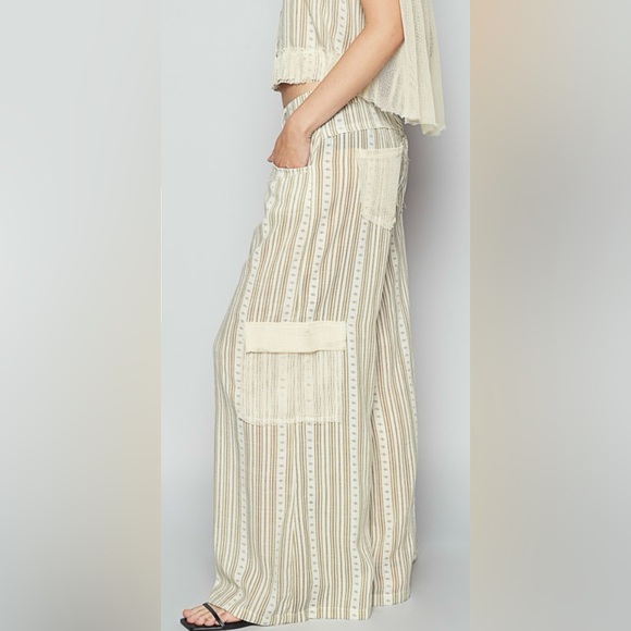 POL wide pants in linen, side pockets, back waist elastic band  Size: Multi - Picture 3 of 5